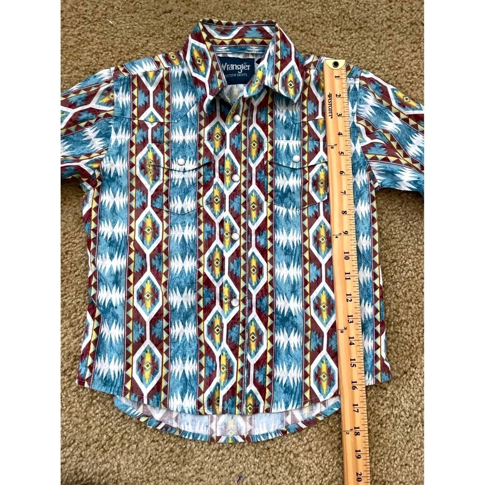 Wrangler Boy‎ Small Pearl Snap Western Southwestern Aztec Print LS Button Up